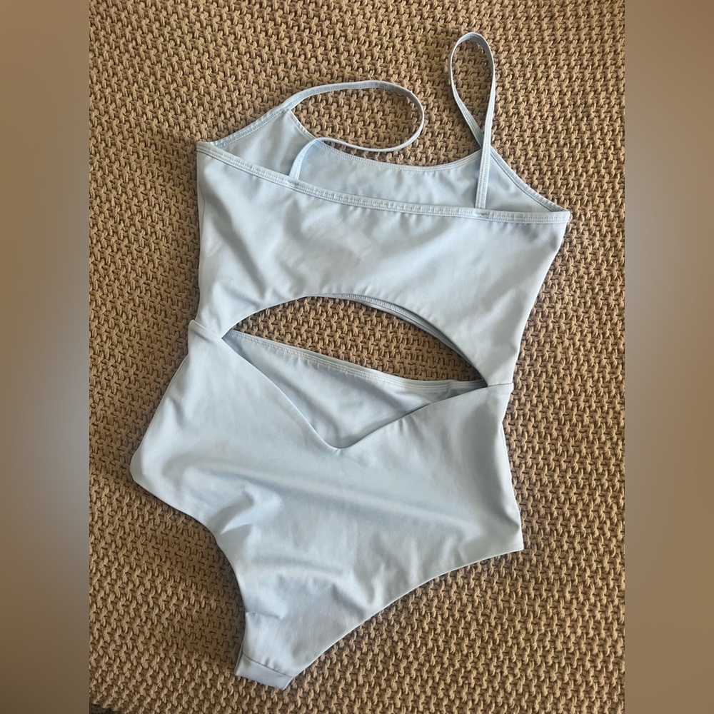 Stylish Blue One Piece with Geometric Cut-Out